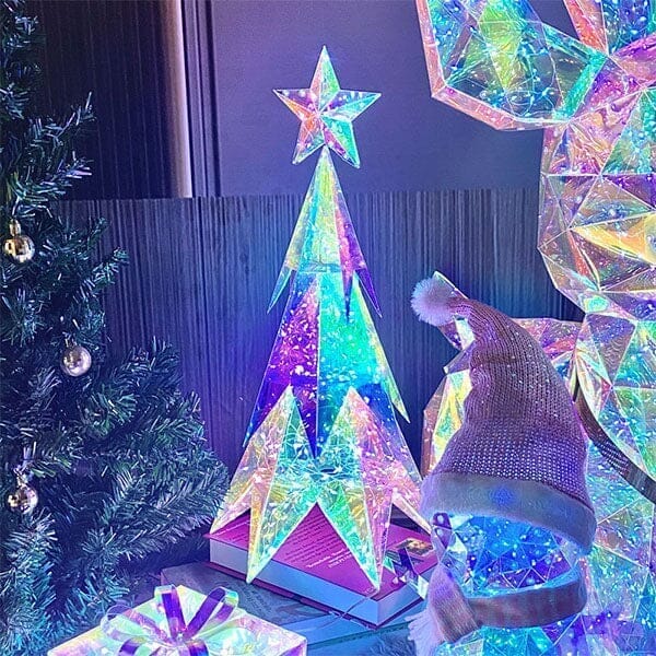 Lit Luster Tree Lit Luster - Holographic Geometric Christmas Lamp - RGB LED - Large Ch ...