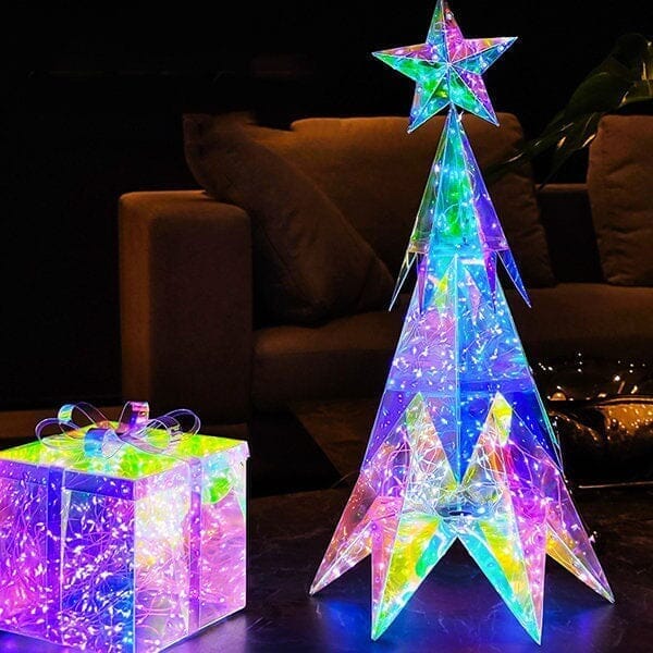 Lit Luster Tree Lit Luster - Holographic Geometric Christmas Lamp - RGB LED - Large Ch ...