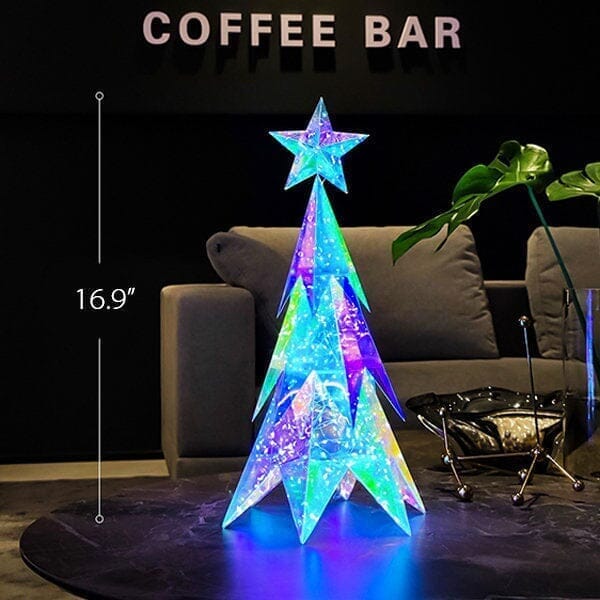 Lit Luster Tree Lit Luster - Holographic Geometric Christmas Lamp - RGB LED - Large Ch ...