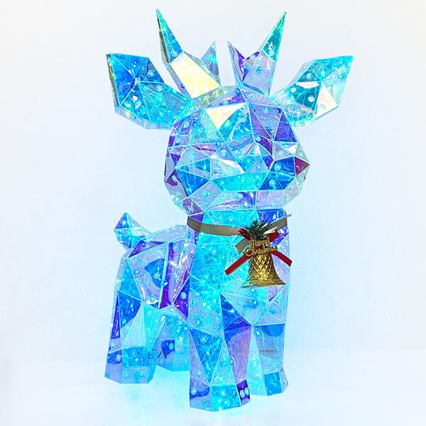 Lit Luster - Holographic Geometric Christmas Lamp - RGB LED - Large Crystal Reindeer