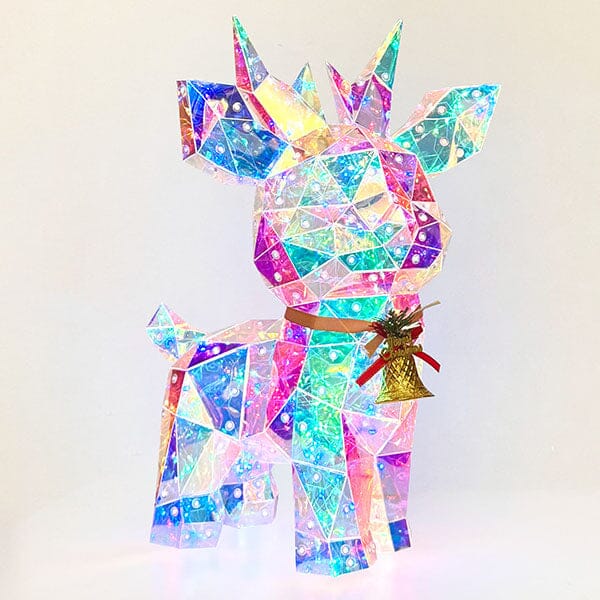 Lit Luster - Holographic Geometric Christmas Lamp - RGB LED - Large Crystal Reindeer