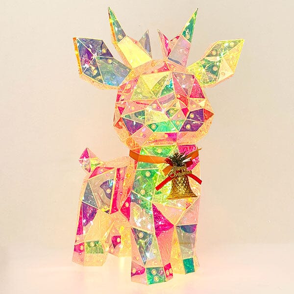 Lit Luster - Holographic Geometric Christmas Lamp - RGB LED - Large Crystal Reindeer