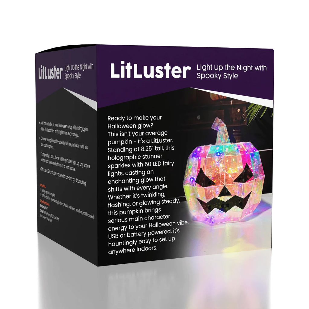 Lit Luster - Holographic Geometric Halloween Lamp - RGB LED - Pumpkin