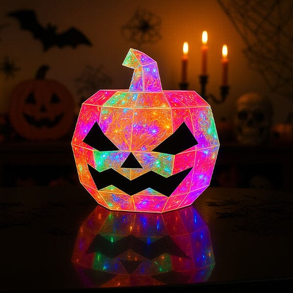 Lit Luster - Holographic Geometric Halloween Lamp - RGB LED - Pumpkin