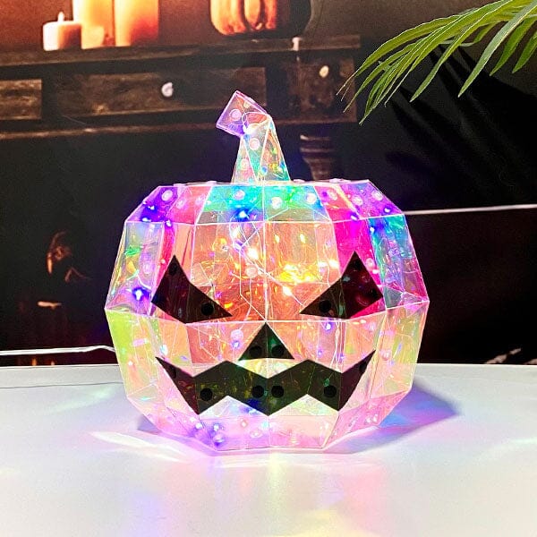 Lit Luster - Holographic Geometric Halloween Lamp - RGB LED - Pumpkin