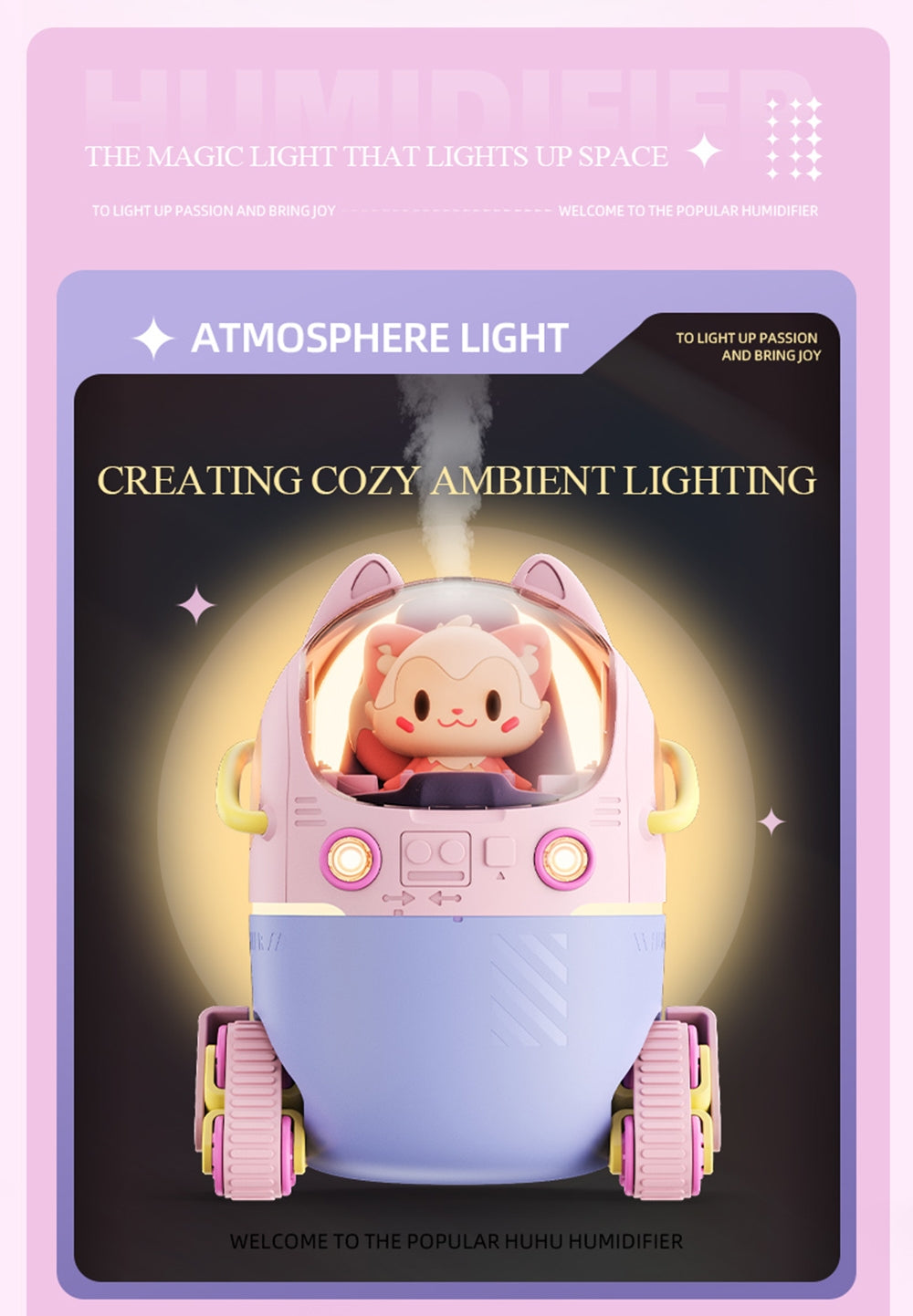 Luna Cat - HuHu Rover Tank - RGB Humidifier + Aroma Diffuser - 250 ML