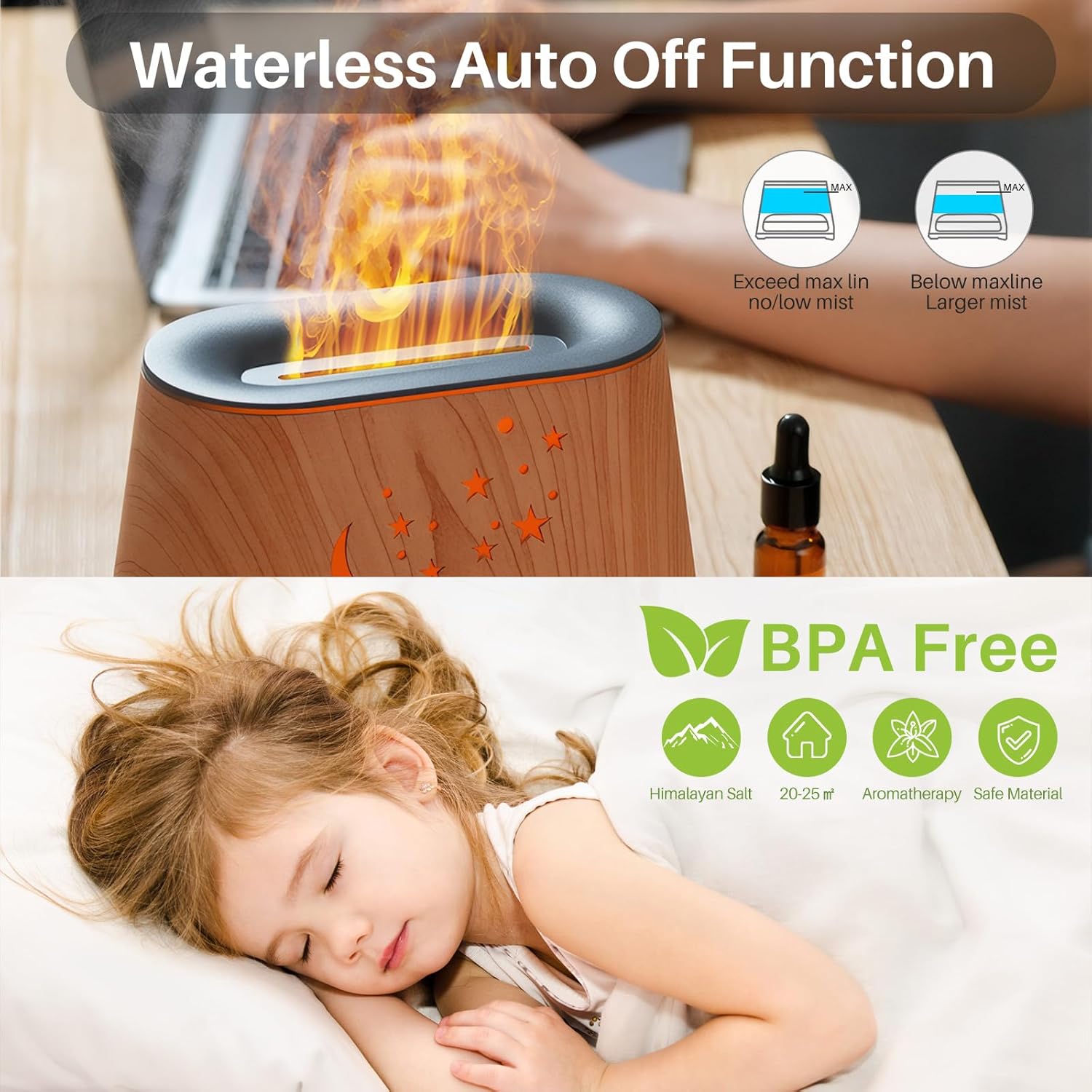 Luna Cat x Starry Night - Crystal Fireplace - RGB Humidifier + Aroma Diffuser - REMOTE - WOOD - 300 ML