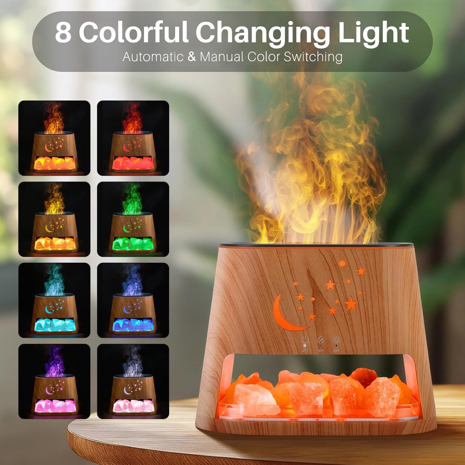 Luna Cat x Starry Night - Crystal Fireplace - RGB Humidifier + Aroma Diffuser - REMOTE - WOOD - 300 ML