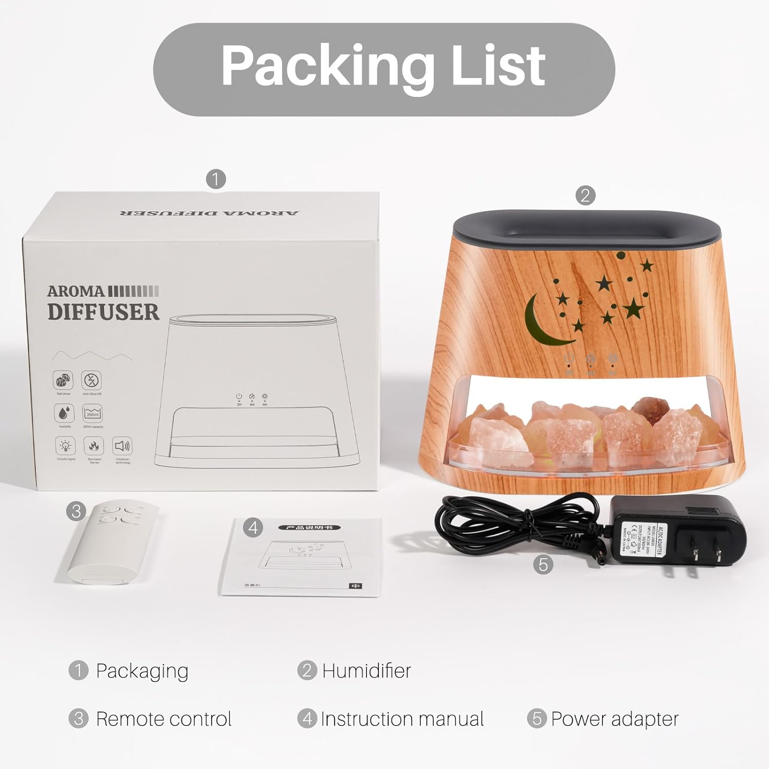 Luna Cat x Starry Night - Crystal Fireplace - RGB Humidifier + Aroma Diffuser - REMOTE - WOOD - 300 ML