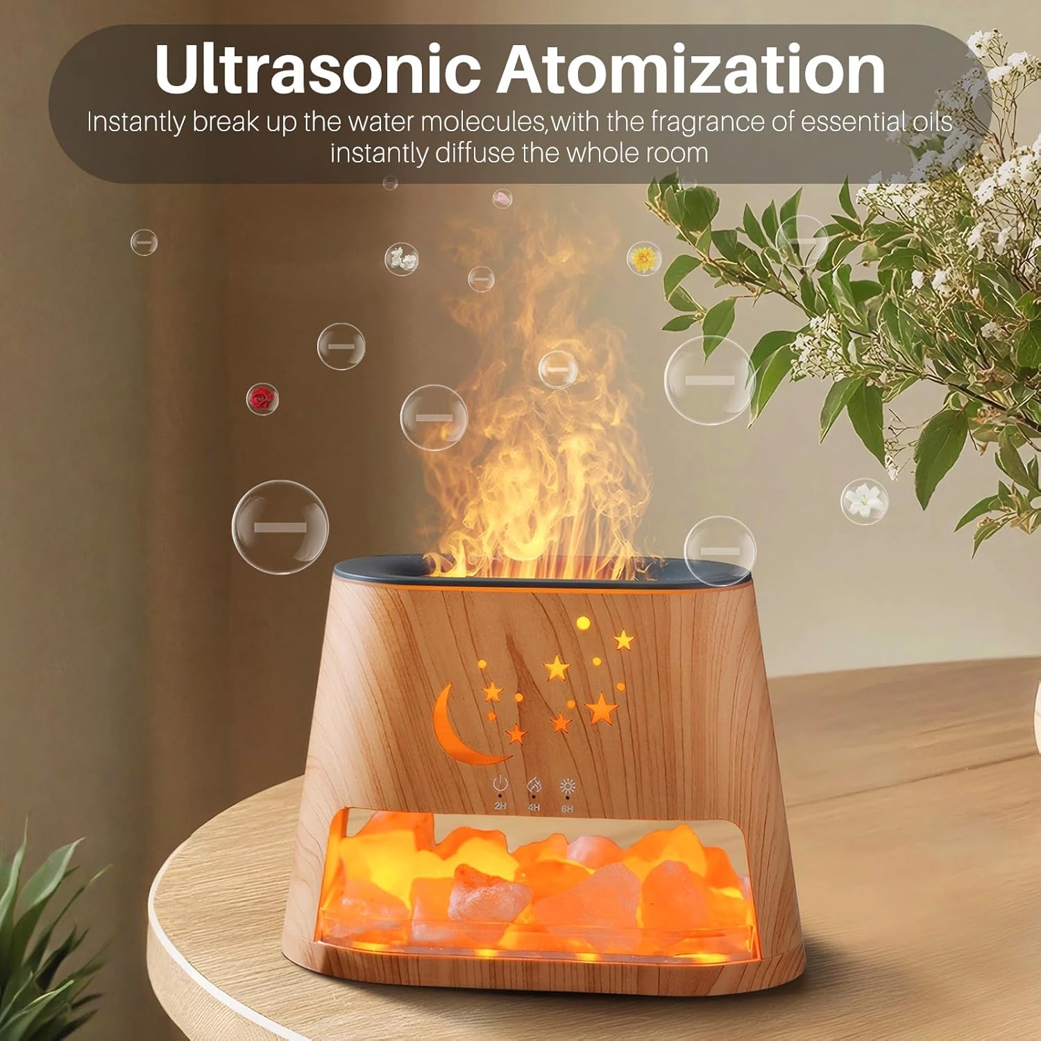 Luna Cat x Starry Night - Crystal Fireplace - RGB Humidifier + Aroma Diffuser - REMOTE - WOOD - 300 ML
