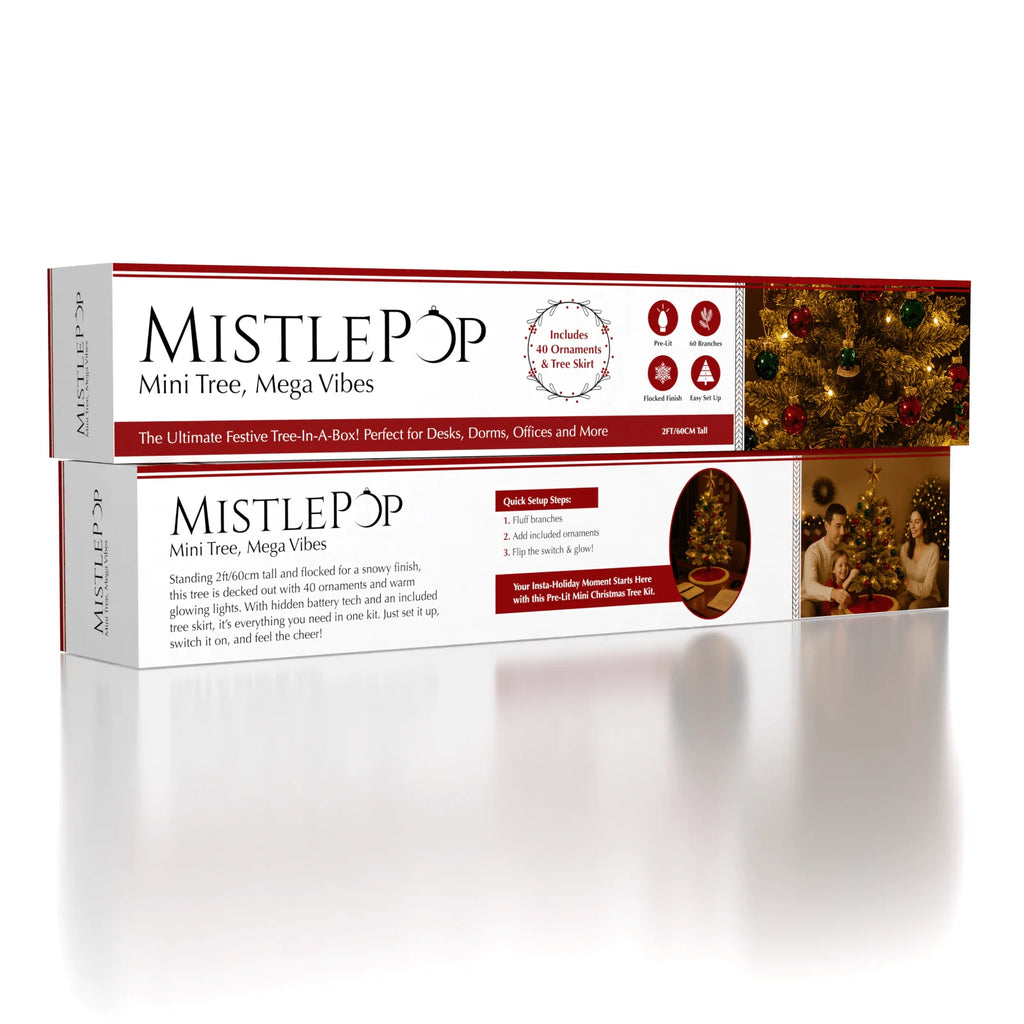 Mistle Pop - Mini Christmas Tree Kit with Lights & Ornaments - 2 FT / 60 CM
