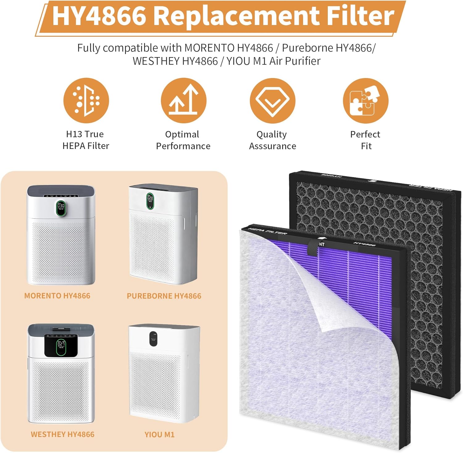 Generic - Morento Smart Air Purifier - HEPA H13 Filters + Pre Filters - SMOKE / HAZE - 8 Pack