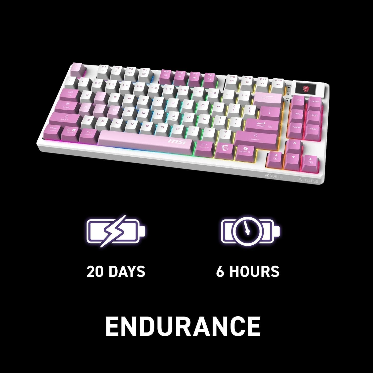 MSI GK600 - Wireless RGB Gaming Keyboard - TKL - Smart Display