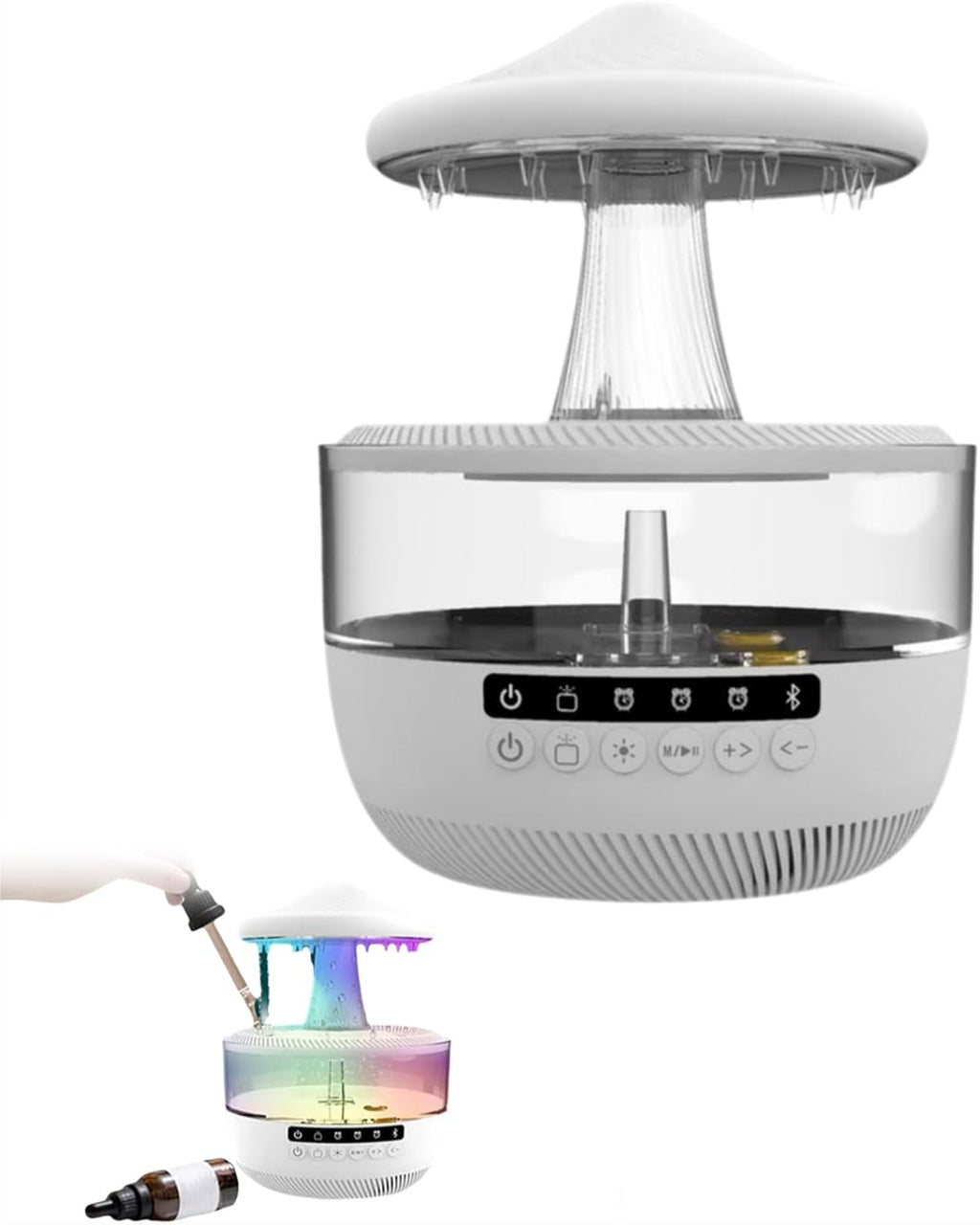 Mushroom / Rain Cloud - RGB Flame Humidifier + Aroma Diffuser + BLUEOOTH SPEAKERS - REMOTE - 300 ML