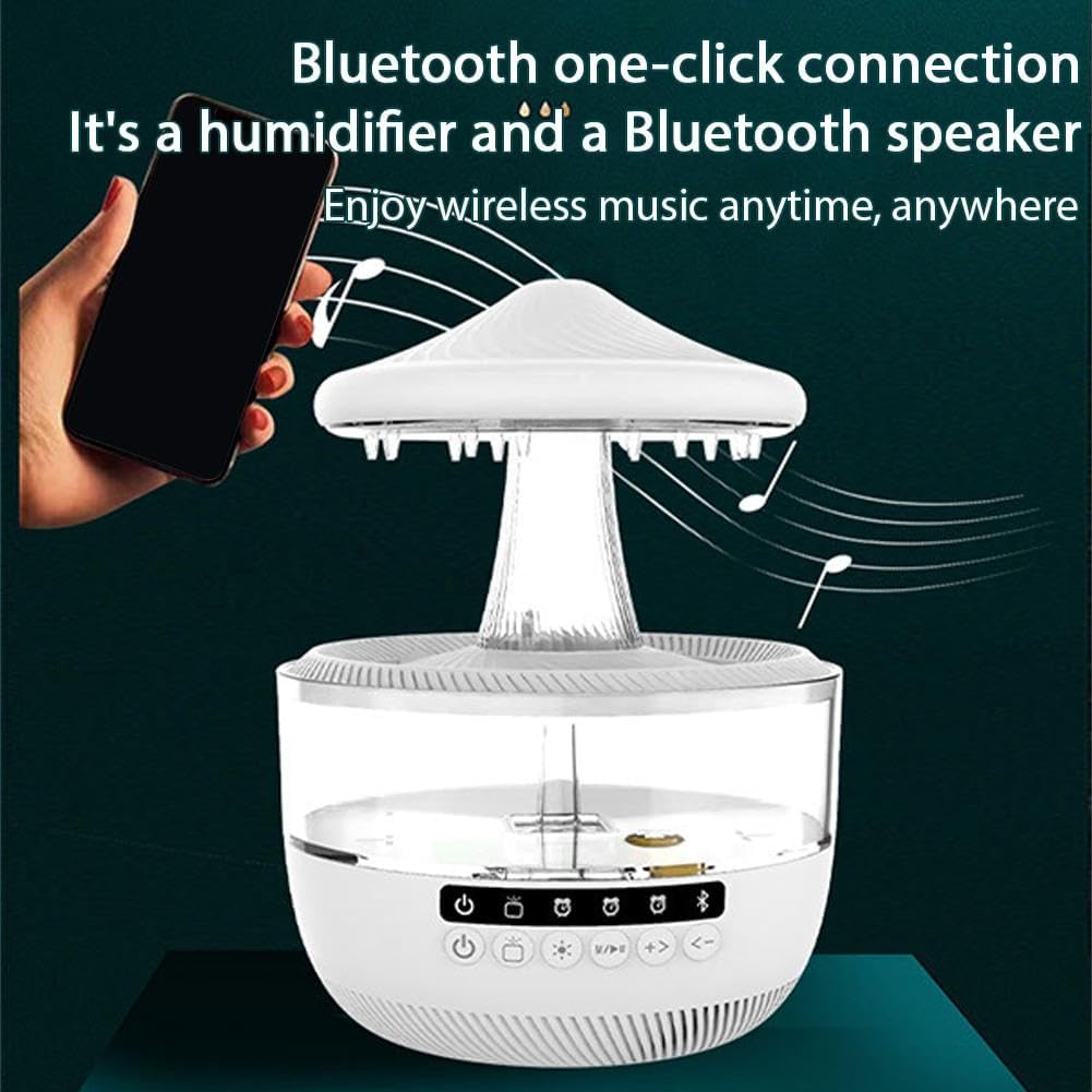 Mushroom / Rain Cloud - RGB Flame Humidifier + Aroma Diffuser + BLUEOOTH SPEAKERS - REMOTE - 300 ML