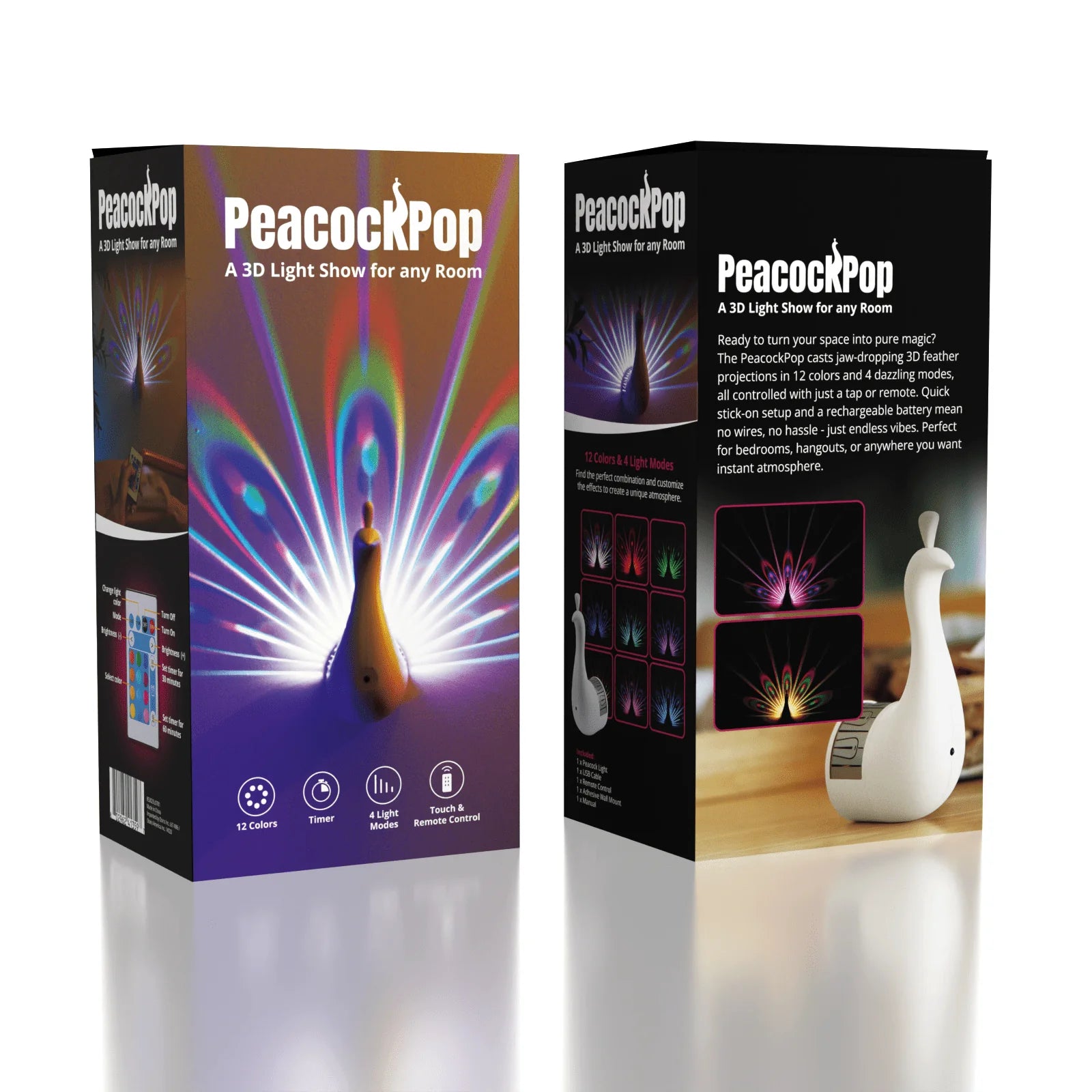 Peacock Pop - Wall Mounted Projection Touch Lamp - RGB / LED - 12 Colors