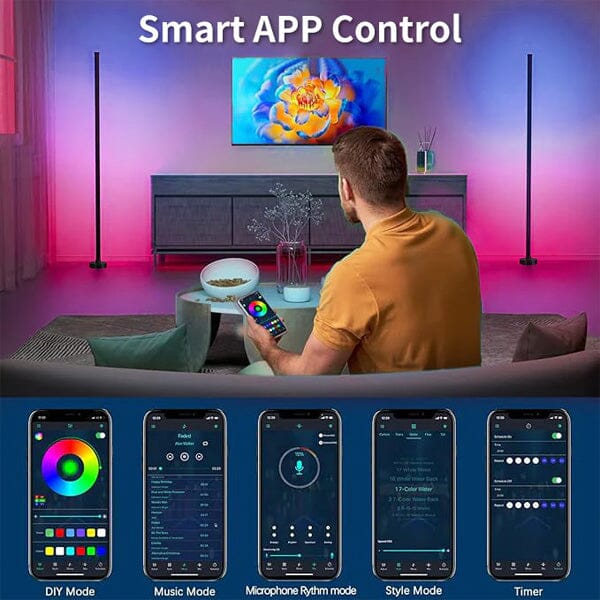 Pulsationz - Smart Corner Floor Lamp - RGB LED - Remote + App