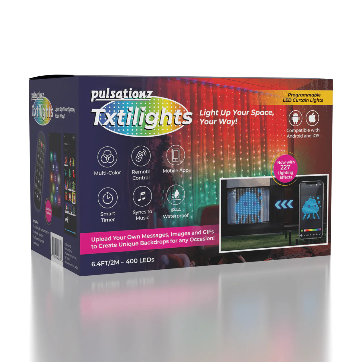 Pulsationz - Programmable Smart Curtain Lights - RGB LED - Remote + App - 6.4 FT / 5M
