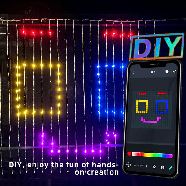 Pulsationz - Programmable Smart Curtain Lights - RGB LED - Remote + App - 6.4 FT / 5M