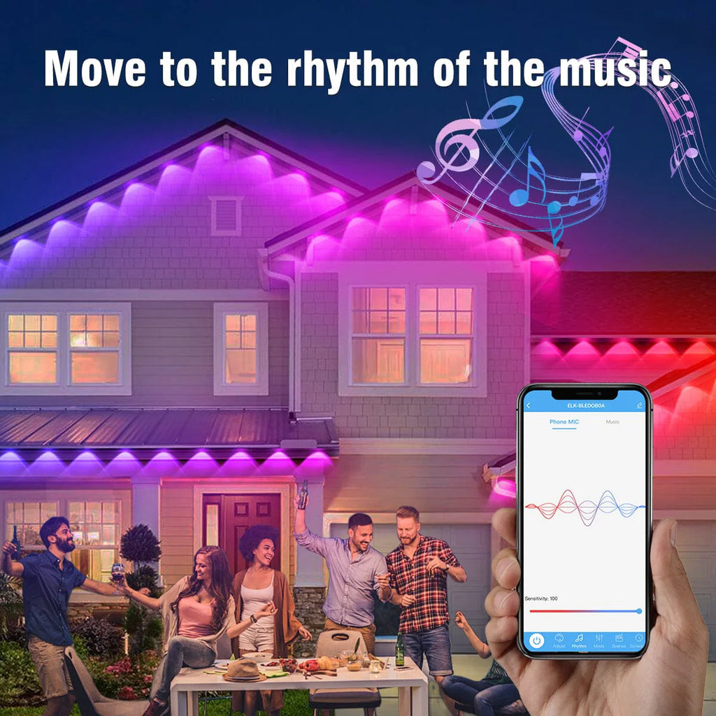 Pulsationz - Smart Under Eave String Lights - OUTDOOR Waterproof - RGB LED - Remote + App - 49.2 FT / 15 M