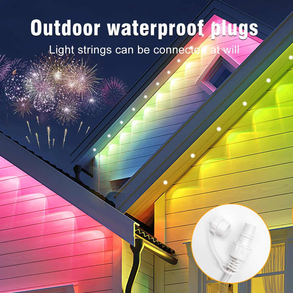 Pulsationz - Smart Under Eave String Lights - OUTDOOR Waterproof - RGB LED - Remote + App - 49.2 FT / 15 M