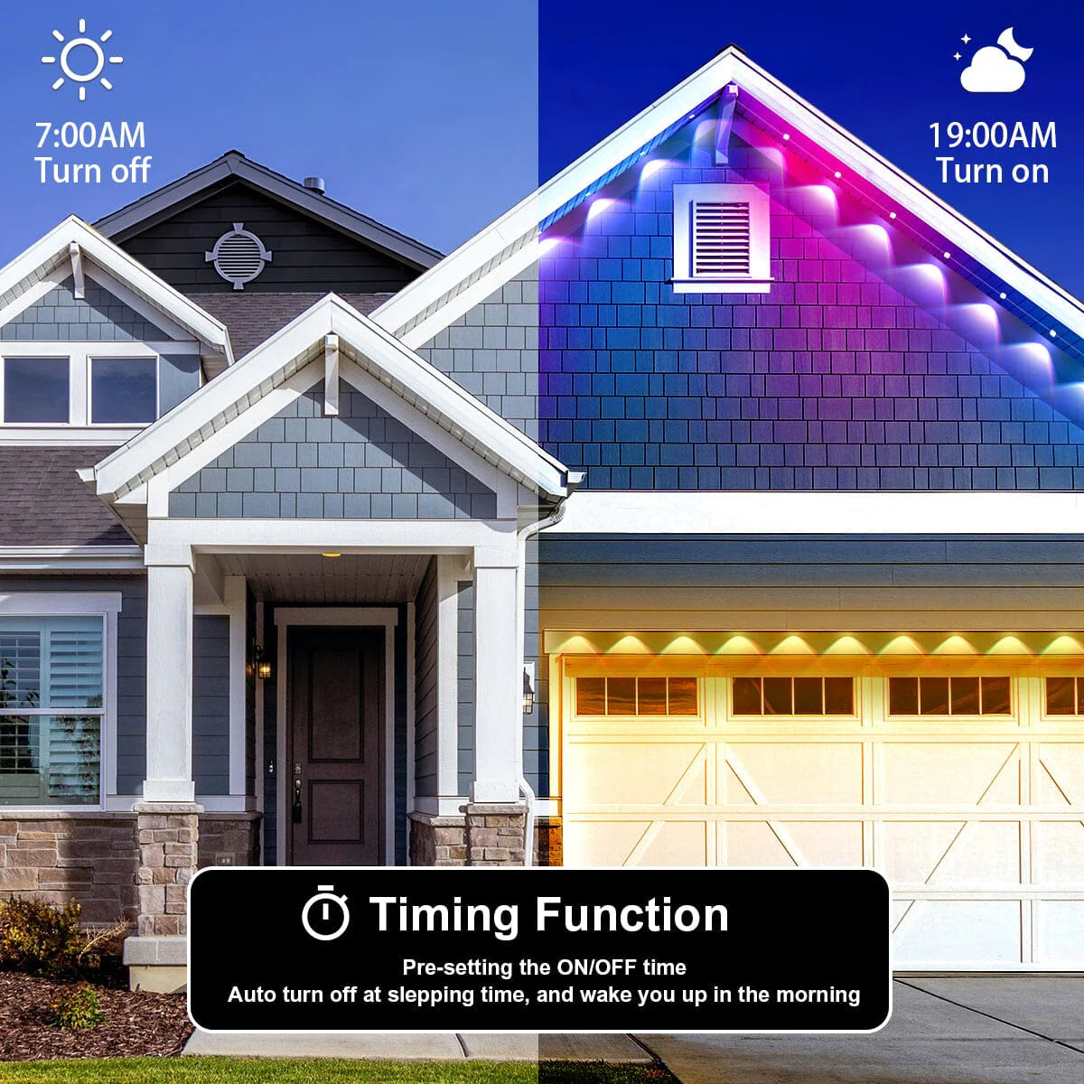 Pulsationz - Smart Under Eave String Lights - OUTDOOR Waterproof - RGB LED - Remote + App - 49.2 FT / 15 M
