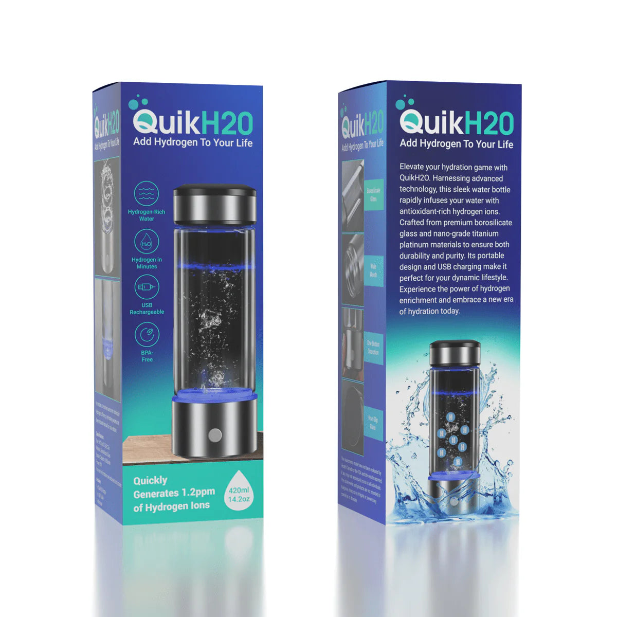 QuikH2O - Hydrogen Water Bottle - Automatic - 420 ML