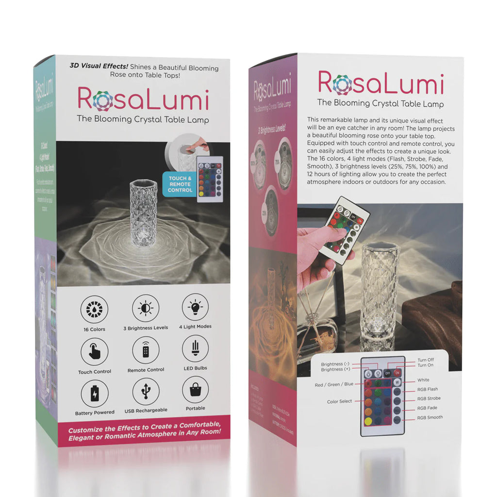Rosa Lumi - LED Crystal Rose Table Lamp - 16 Colors