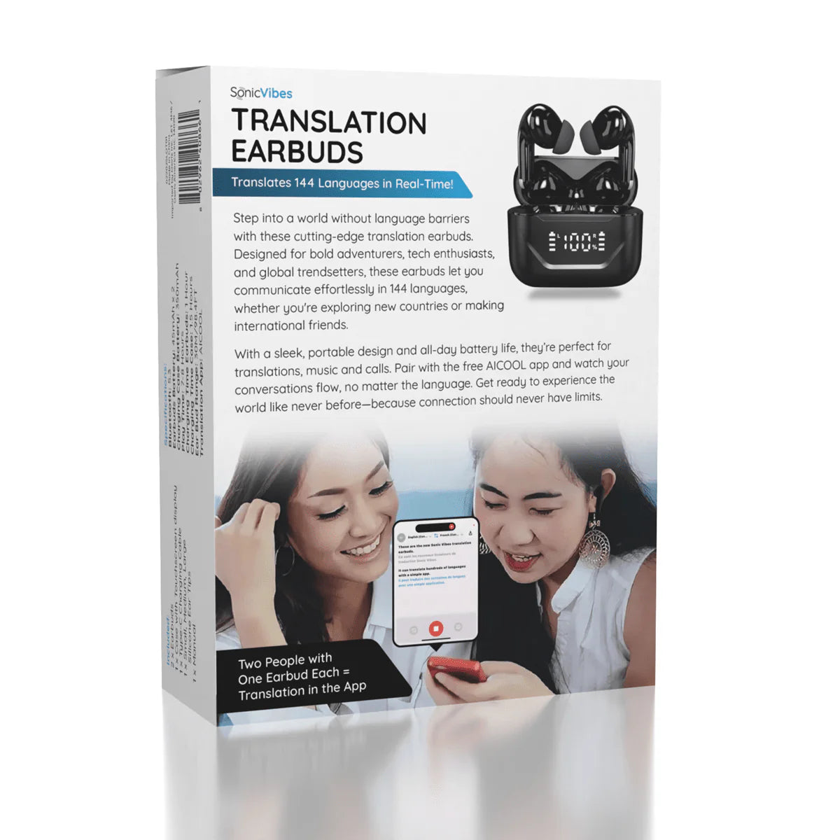 Sonic Vibes - Real Time Translation - Wireless Earbuds - 144 Languages