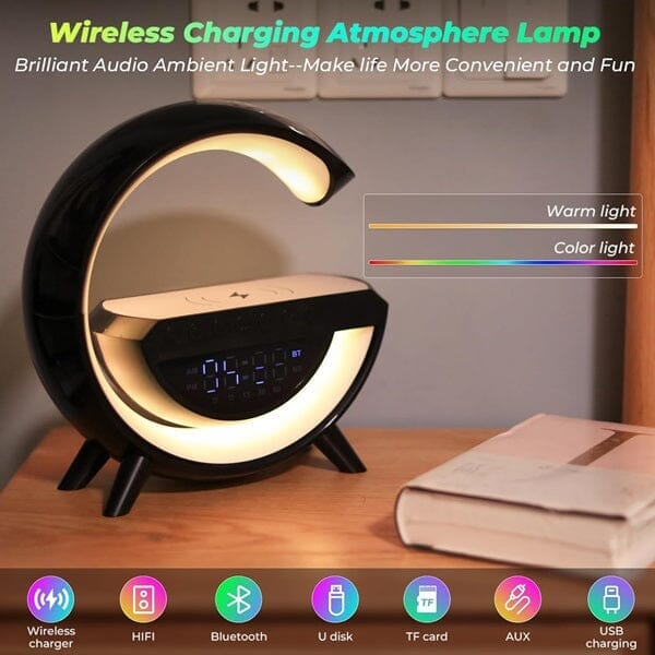 Sonic Vibes - Trio Tune G Lamp - Bluetooth RGB Speaker + Wireless Charger + Digital Clock