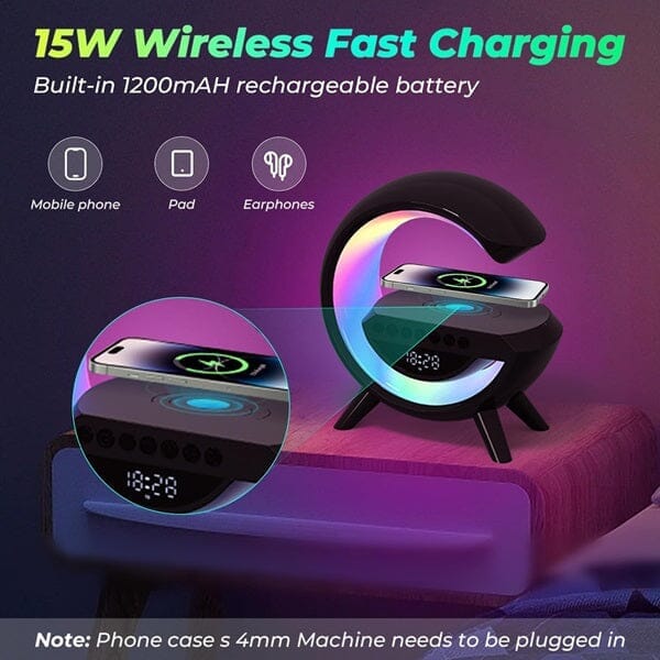 Sonic Vibes - Trio Tune G Lamp - Bluetooth RGB Speaker + Wireless Charger + Digital Clock