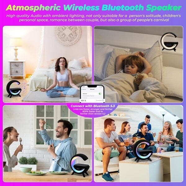 Sonic Vibes - Trio Tune G Lamp - Bluetooth RGB Speaker + Wireless Charger + Digital Clock