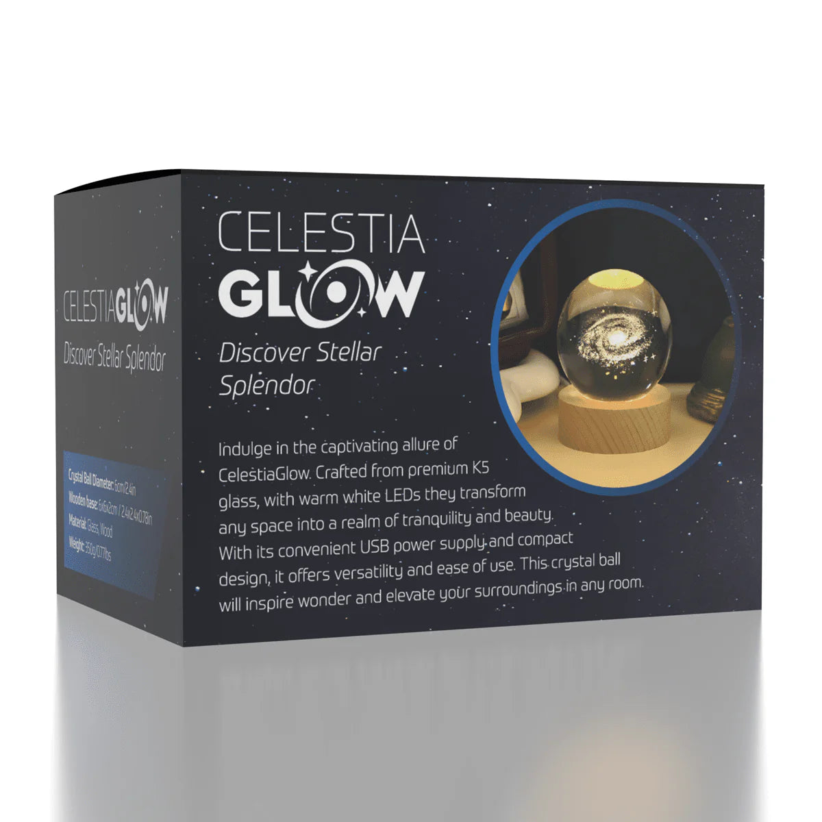 Starry Night - Celestia Glow LED Crystal Ball - Wooden Base