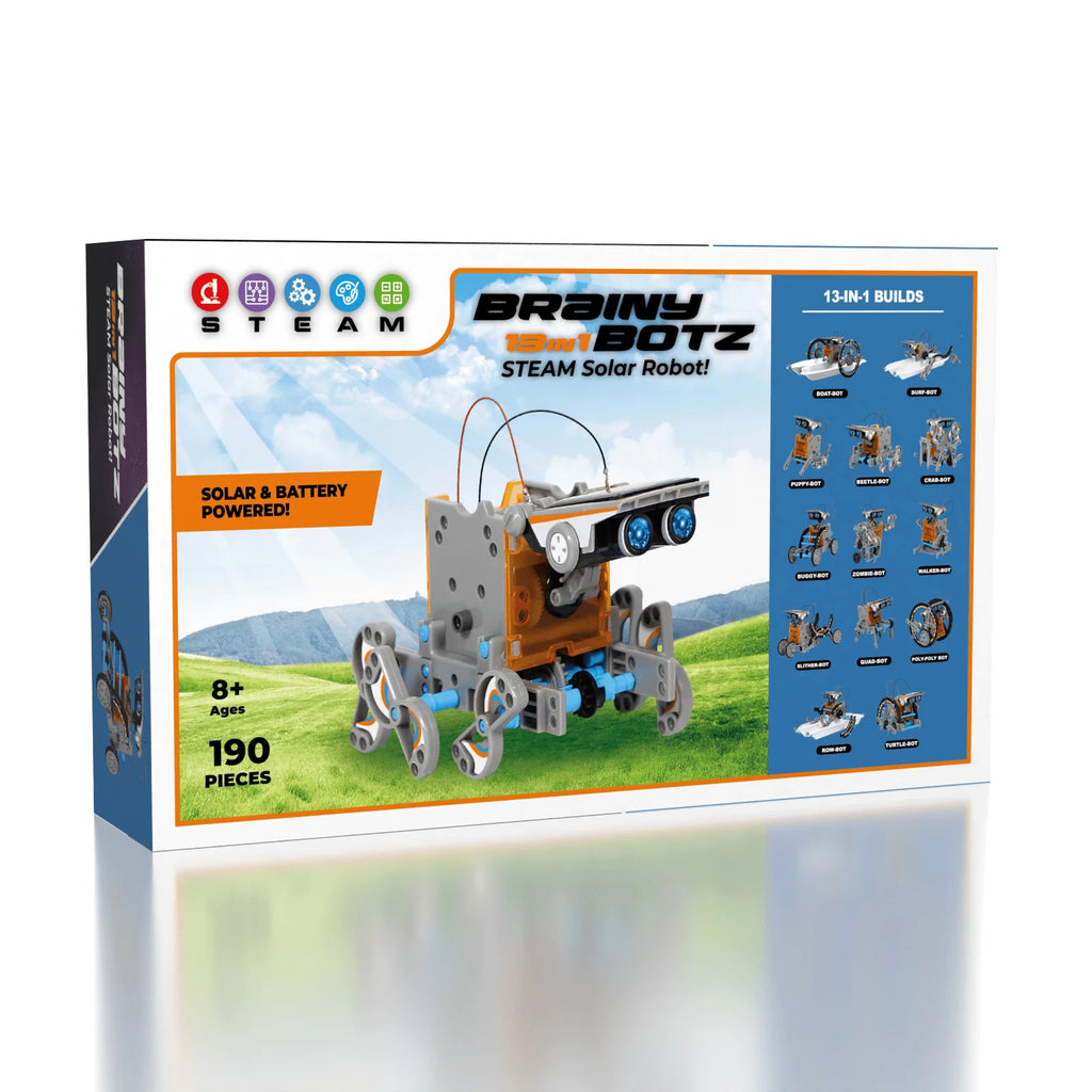 STEAM - BrainyBotz - 13 in 1 DIY Solar-Powered Smart Robot - STEM Building + Robotics Programming Kit - 190pc