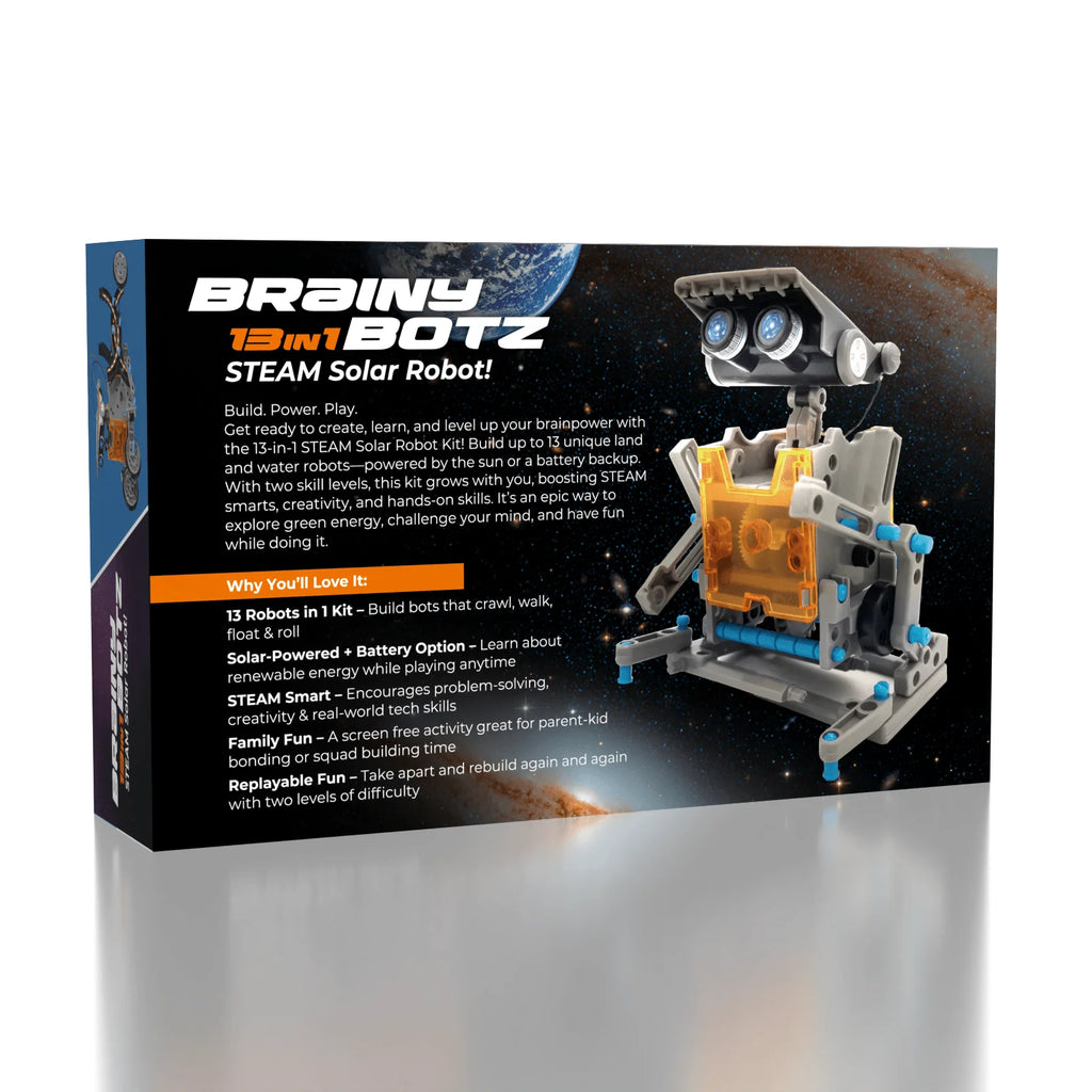 STEAM - BrainyBotz - 13 in 1 DIY Solar-Powered Smart Robot - STEM Building + Robotics Programming Kit - 190pc
