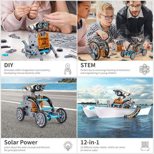 STEAM - BrainyBotz - 13 in 1 DIY Solar-Powered Smart Robot - STEM Building + Robotics Programming Kit - 190pc