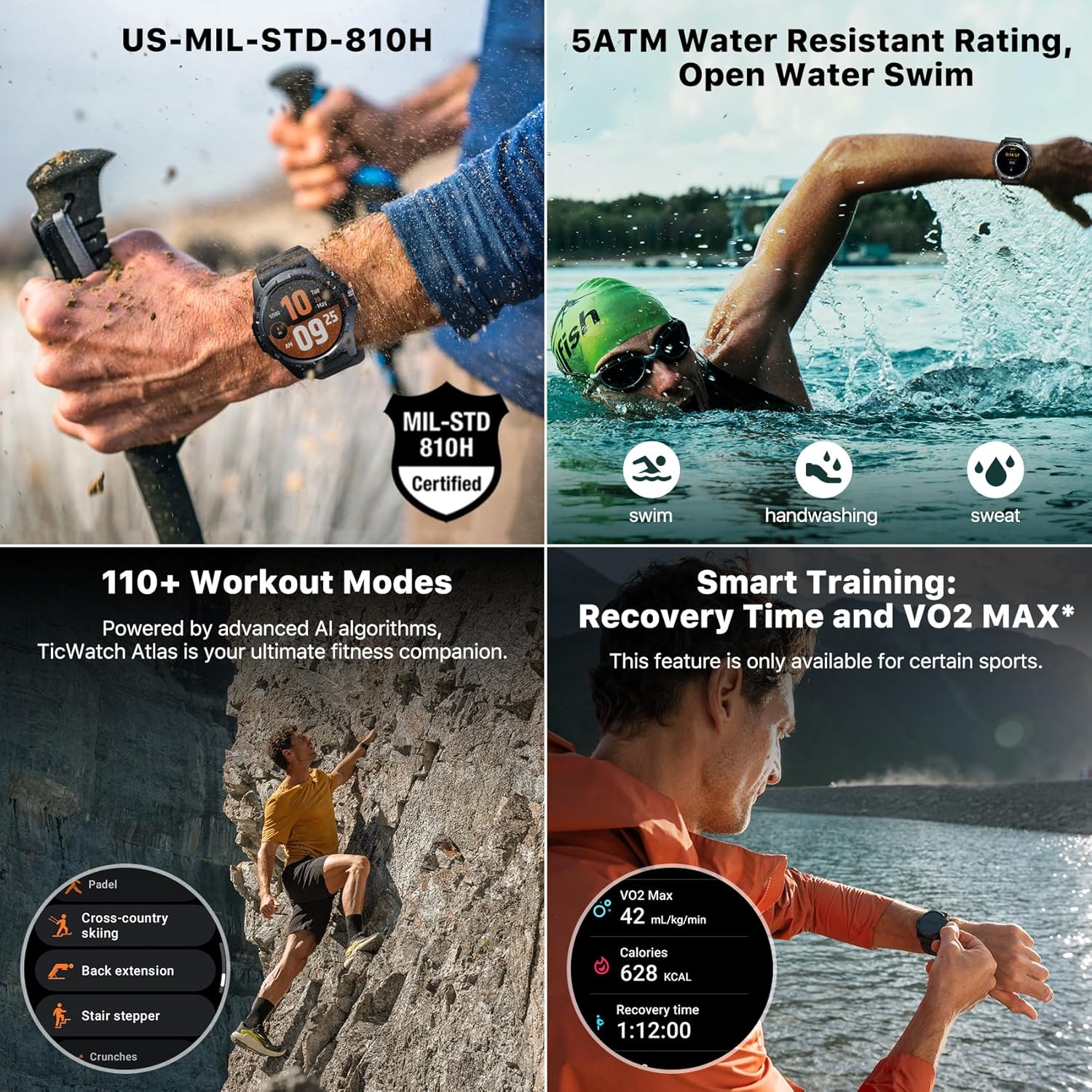 Ticwatch Atlas - Best Smartwatch 2025 - Snapdragon W5+ Gen 1 - 45 Day Battery